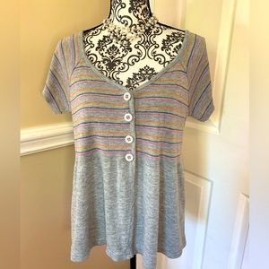 Wet Paint- vintage baby doll top, gray with thin stripes. Size XL
